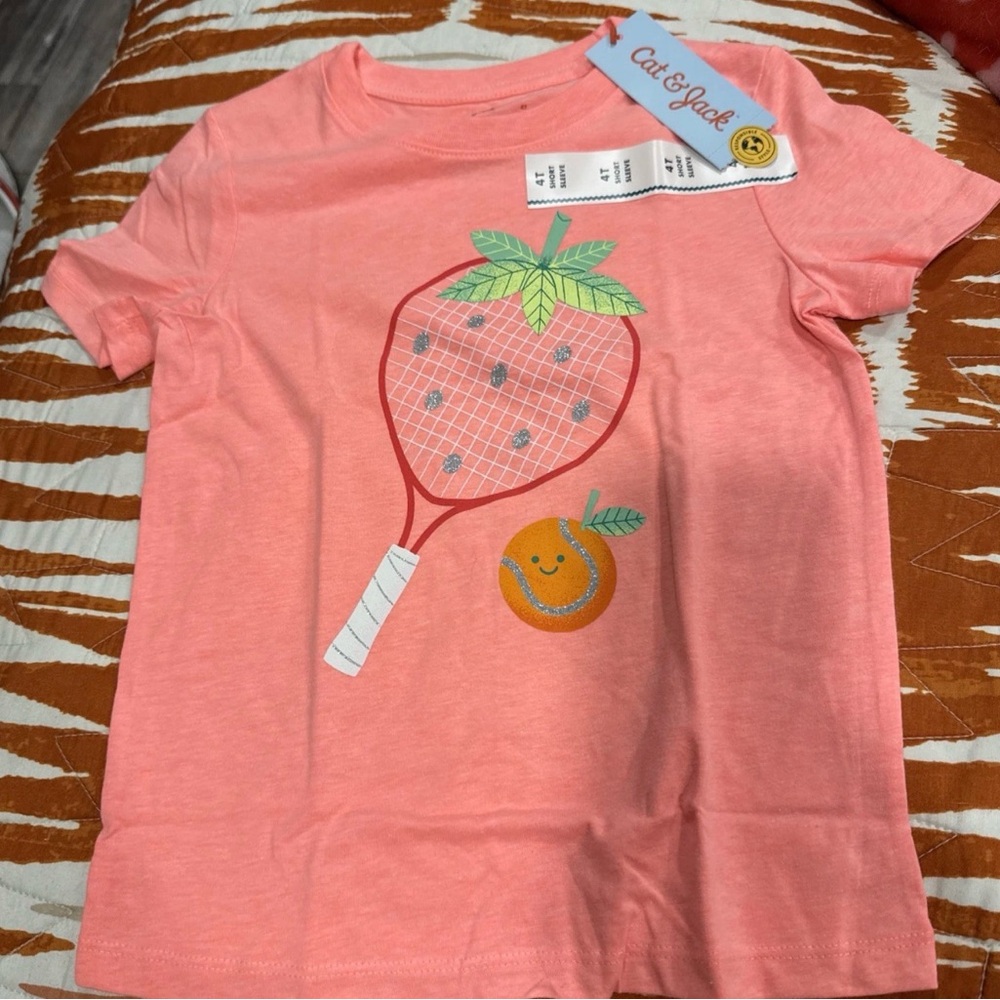 Cat & Jack Girls' Pink Fruit Tennis Graphic Tee 4T